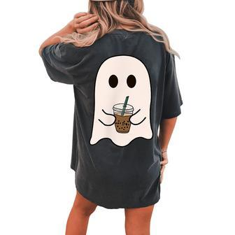 Spooky Season Cute Little Ghost Ice Coffee Halloween Costume Women's Oversized Comfort T-shirt Back Print - Seseable