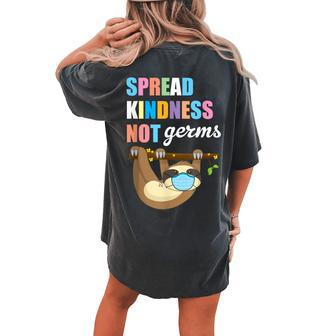Spread Kindness Not Germs Essential Sloth Animal Lover Women's Oversized Comfort T-Shirt Back Print | Mazezy
