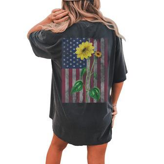 Sunflower Flag Vintage 4Th July American Patriotic Flower Women's Oversized Comfort T-Shirt Back Print | Mazezy