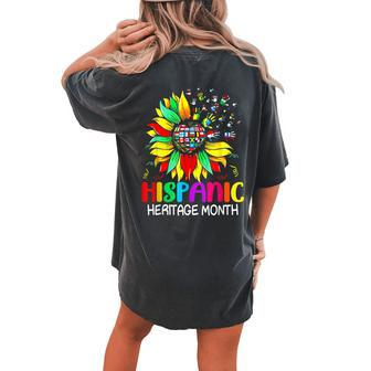 Sunflower Latin Countries Flags Hispanic Heritage Month Women's Oversized Comfort T-shirt Back Print - Seseable