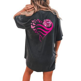 Sunflower Pink Ribbon Faith Breast Cancer Awareness Women's Oversized Comfort T-shirt Back Print - Seseable