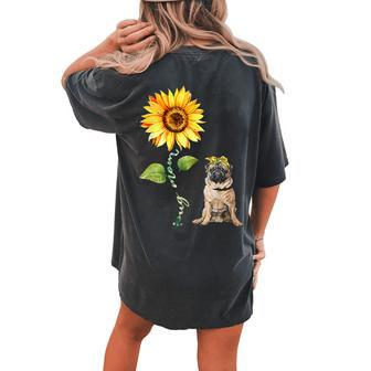 Sunflower Pug Mom Dog Lover Women's Oversized Comfort T-Shirt Back Print | Mazezy