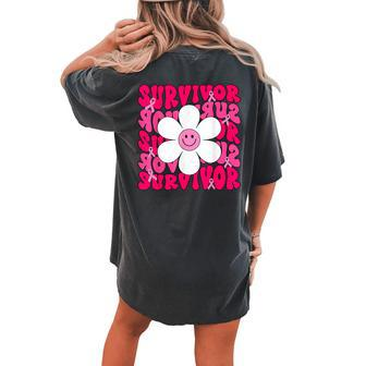 Survivor Breast Cancer Awareness Retro Groovy Breast Cancer Women's Oversized Comfort T-shirt Back Print - Seseable