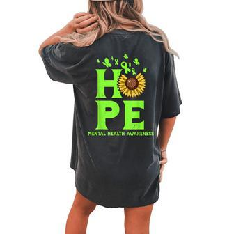 Mental Health Lime Green Hope Vintage Sunflower Awareness For Men Women's Oversized Comfort T-Shirt Back Print | Mazezy