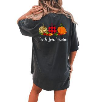 Teach Love Inspire Teacher Autumn Fall Pumpkin Leopard Women's Oversized Comfort T-shirt Back Print - Monsterry DE