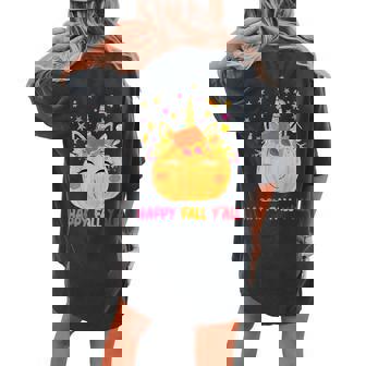 Thanksgiving Cute Pumpkin Unicorn Halloween S Girls Women's Oversized Comfort T-shirt Back Print | Mazezy