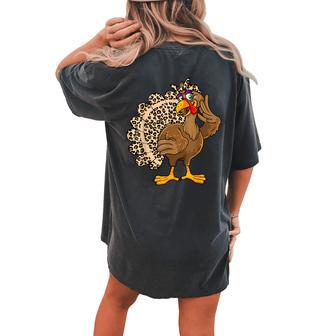 Thanksgiving Turkey Girl Leopard Print Autumn Fall Women's Oversized Comfort T-shirt Back Print - Thegiftio UK