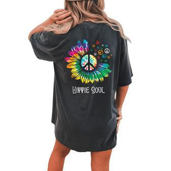 Tie Dye Sunflower Hippie Soul Hippy Peace Sign Daisy Flower Women's Oversized Graphic Back Print Comfort T-shirt