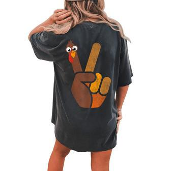 Turkey Hippie Peace Sign Graphic Fall Thanksgiving Women's Oversized Comfort T-shirt Back Print - Monsterry DE