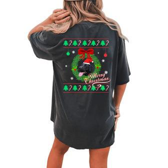 Ugly Christmas Sweater Black Lab Puppy Graphic Women's Oversized Comfort T-shirt Back Print - Seseable