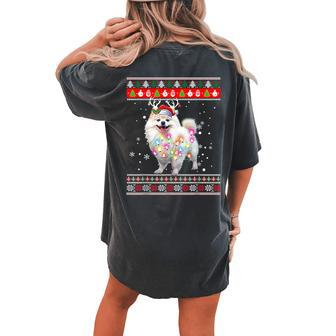 Ugly Sweater Christmas Pomeranian Dog Puppy Xmas Pajama Women's Oversized Comfort T-shirt Back Print - Seseable