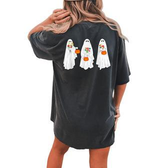 Vintage Cute Ghost Floral Halloween Costume Women's Oversized Comfort T-shirt Back Print | Mazezy