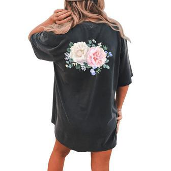 Vintage Flower Rose Floral Pastel Flower Rose Women's Oversized Comfort T-Shirt Back Print | Mazezy