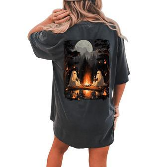 Vintage Ghost Book Reading Camping Gothic Halloween Teachers Women's Oversized Comfort T-shirt Back Print
