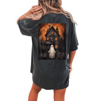 Vintage Ghost Haunted House Halloween Ghost House Midnight Women's Oversized Comfort T-shirt Back Print - Seseable