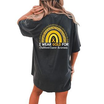 I Wear Gold For Childhood Cancer Awareness Rainbow Leopard Women's Oversized Comfort T-shirt Back Print | Mazezy