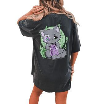Yami Kawaii Cat With Goth Teddy Bear For Cute Horror Fans Teddy Bear Women's Oversized Comfort T-shirt Back Print | Mazezy