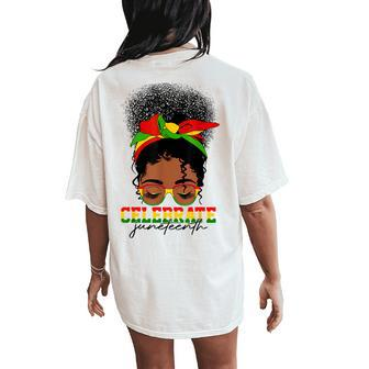 1865 Junenth Celebrate Messy Bun Melanin Black Women Women's Oversized Graphic Back Print Comfort T-shirt - Thegiftio UK