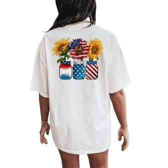 America Sunflower Usa Flag Flower T For American 4Th Of July Women's Oversized Graphic Back Print Comfort T-shirt - Monsterry DE