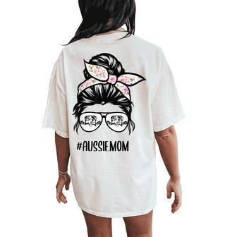 Aussie Mom Messy Bun Hair Glasses Women's Oversized Comfort T-Shirt Back Print | Mazezy