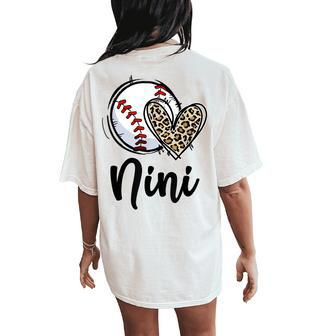 Baseball Nini Cute Leopard Heart Women's Oversized Comfort T-Shirt Back Print | Mazezy