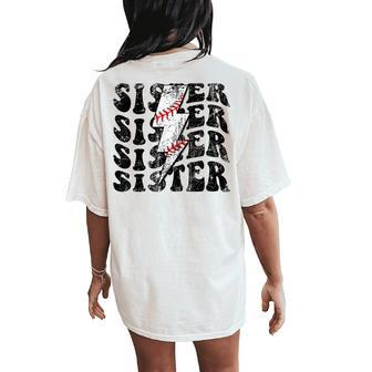 Baseball Sister Groovy Proud Sister Baseball Gameday Family Women's Oversized Comfort T-Shirt Back Print | Mazezy