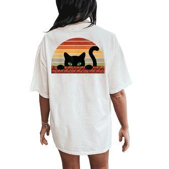 Black Cat Retro For Cat Lovers Cat Mother Cat Mom Cat Dad Women's Oversized Comfort T-Shirt Back Print | Mazezy