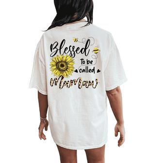 Blessed To Be Called Mamaw Leopard Sunflower And Bee Women's Oversized Comfort T-Shirt Back Print | Mazezy