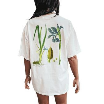 Blue Iris Flower Botanical Print Illustration Women's Oversized Comfort T-Shirt Back Print | Mazezy
