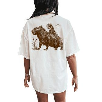 Capybara Cowboy Cowgirl Rat Mouse Western Country Women's Oversized Comfort T-Shirt Back Print | Mazezy