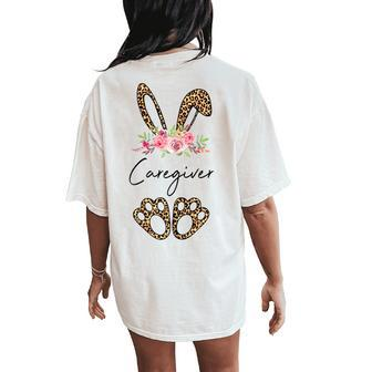 Caregiver Bunny Leopard Flowers Cute Easter Women's Oversized Comfort T-Shirt Back Print | Mazezy