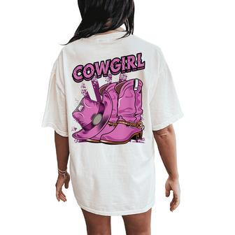 Cowgirl Boots Girls Western Cowgirl Women's Oversized Comfort T-Shirt Back Print | Mazezy