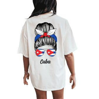 Cuba Messy Bun Cute Cuban Flag Pride Women Girls Women's Oversized Comfort T-Shirt Back Print | Mazezy