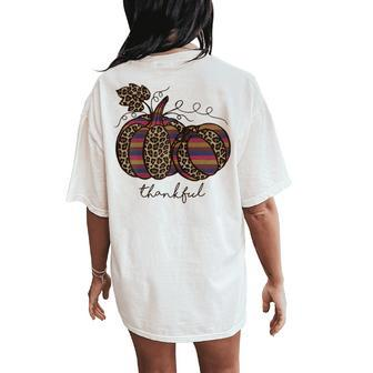 Cute Thankful Leopard Pattern Thanksgiving Top Women's Oversized Comfort T-Shirt Back Print | Mazezy