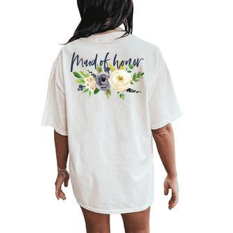 Floral Maid Of Honor Bachelorette Bridal Shower Women's Oversized Comfort T-Shirt Back Print | Mazezy