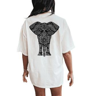 Floral Mandala Pattern Elephant Women's Oversized Comfort T-Shirt Back Print | Mazezy