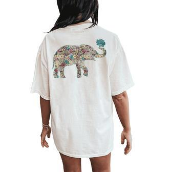 Floral Pattern Elephant Vintage Retro Graphic Women's Oversized Comfort T-Shirt Back Print | Mazezy