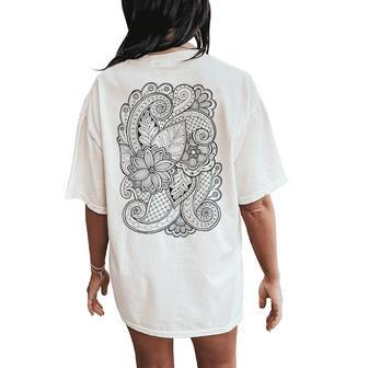Floral Pattern Self Coloring Women's Oversized Comfort T-Shirt Back Print | Mazezy
