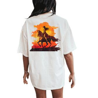 Girl Horse Riding Vintage Retro Cowgirl Horseback Riding Women's Oversized Comfort T-Shirt Back Print | Mazezy