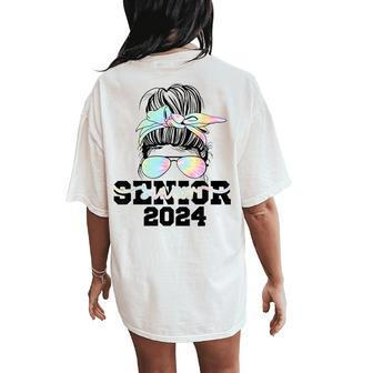 Girls Class Of 2024 Messy Bun Seniors 24 School Women's Oversized Comfort T-Shirt Back Print | Mazezy
