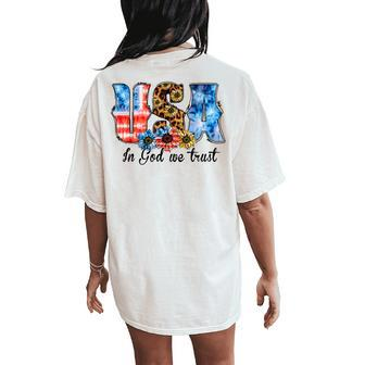 In God We Trust Usa Flag Tye Dye Leopard Sunflower Women's Oversized Comfort T-Shirt Back Print | Mazezy