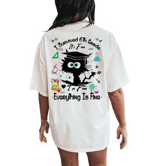 Happy Last Day Of School Black Cat 6Th Grade Graduate Women's Oversized Comfort T-Shirt Back Print | Mazezy
