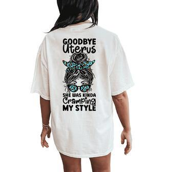 Hysterectomy Recovery Products Uterus Messy Bun Leopard Women's Oversized Comfort T-Shirt Back Print | Mazezy
