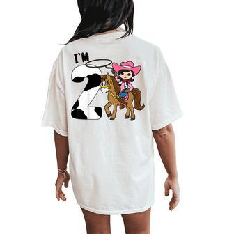Kids Im Two Cute Horse Riding Cowgirl 2Nd Birthday Girls Women's Oversized Comfort T-Shirt Back Print | Mazezy
