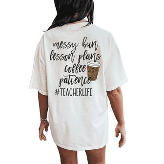 For Kindergarten Teacher Coffee Lover Mom Leopard Women's Oversized Comfort T-Shirt Back Print | Mazezy