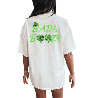 Leopard Bad And Boozy St Patrick Day Drinking Women's Oversized Comfort T-Shirt Back Print | Mazezy