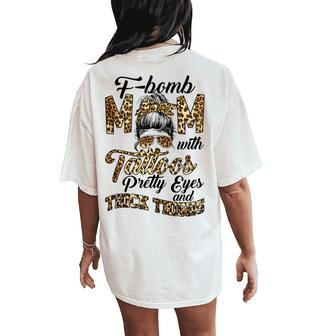 Leopard F Bomb Mom With Pretty Eyes And Thick Thighs Women's Oversized Comfort T-Shirt Back Print | Mazezy