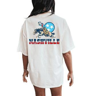 Nashville Vintage Cowgirl & State Flag Tennessee Stars Retro Women's Oversized Comfort T-Shirt Back Print | Mazezy
