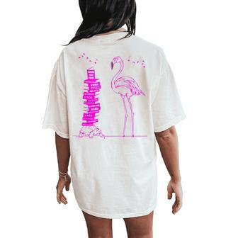 Pink Flamingo Reading Books Women's Oversized Comfort T-Shirt Back Print | Mazezy
