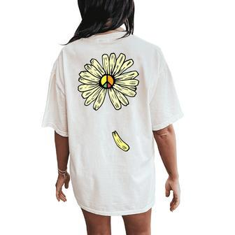 Pretty Daisy With Peace Symbol And Falling Petalpeace Sign Women's Oversized Comfort T-Shirt Back Print | Mazezy